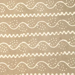 Khakhi Brown Cotton Flowy Pattern Stripe Dabu Print Fabric