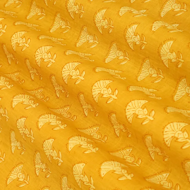 Mustard Yellow Cotton Motif Print Fabric