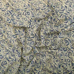 Navy Blue Cotton Rose Pattern Kalamkari Print Fabric