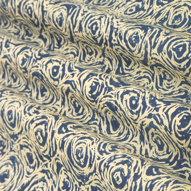 Navy Blue Cotton Rose Pattern Kalamkari Print Fabric