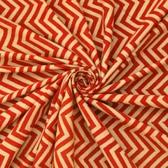 Candy Red Cotton Zigzak Stripe Pattern Kalamkari Print Fabric