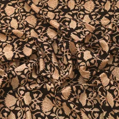 Ebony Black Cotton Beige Floral Pattern Kalamkari Print Fabric