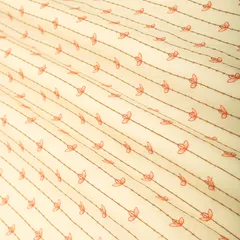 Snow White Cotton Stripe Pattern Carrot Pink Threadwork Sequins Embroidery Fabric