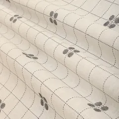 Pearl White Cotton Linen Check Pattern Print Fabric