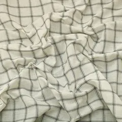 Chiffon White Cotton Linen Box Pattern Print Fabric