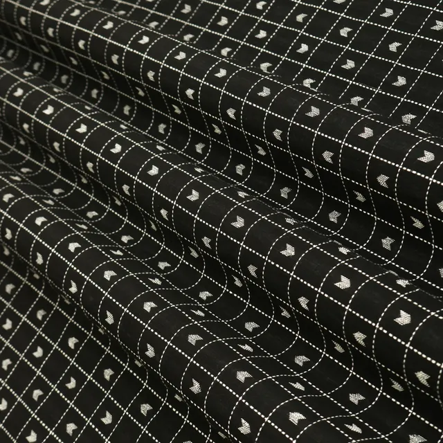 Black Cotton Linen Tattersall Check Print Fabric