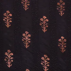 Royal Blue Chanderi Batik Floral Print Sequins Embroidery Fabric