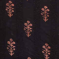 Royal Blue Chanderi Batik Floral Print Sequins Embroidery Fabric
