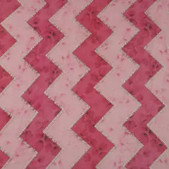 Baby Pink Chinon Position Zigzak Stripe Print Sequin Sippi Embroidery Fabric