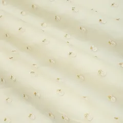 Frost White Chanderi Motif Threadwork Sequin Embroidery Fabric