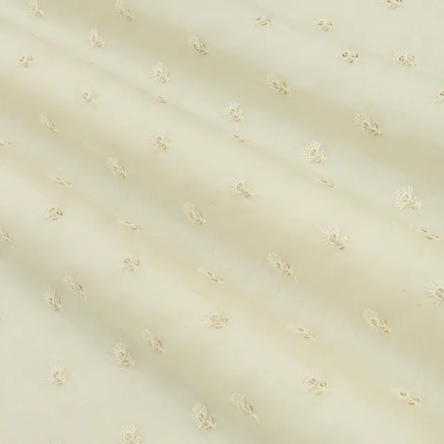 Snow White Chanderi Motif Threadwork Sequin Embroidery Fabric