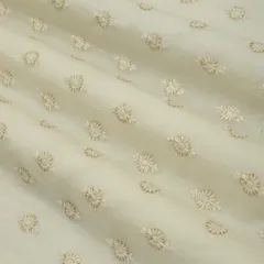Off White Chanderi Motif Threadwork Sequin Embroidery Fabric