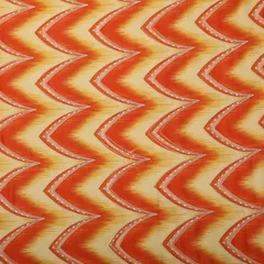 Ecru & Orange Chinon Position Zigzak Stripe Print Sequin Sippi Embroidery Fabric