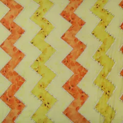 Pista Green & Orange Chinon Position Zigzak Stripe Print Sequin Sippi Embroidery Fabric