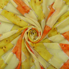 Pista Green & Orange Chinon Position Zigzak Stripe Print Sequin Sippi Embroidery Fabric