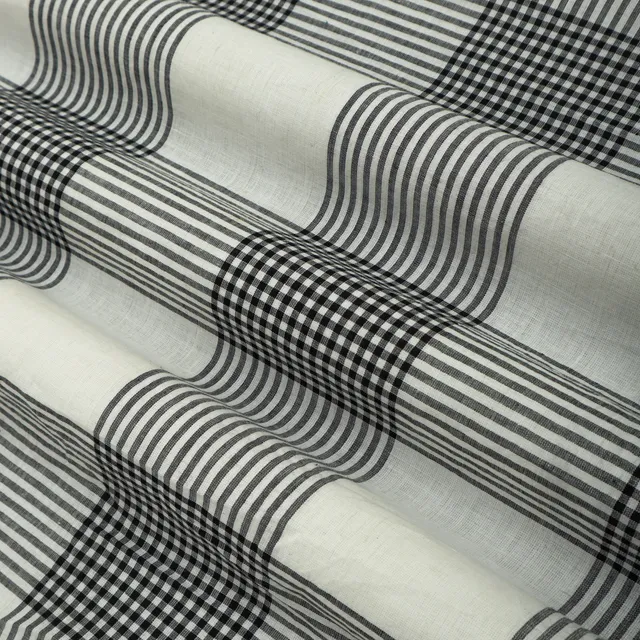 Petite Plaid Black Off White Cotton Linen Print Fabric