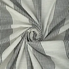Pearl White Cotton Linen Stripe Pattern Print Fabric
