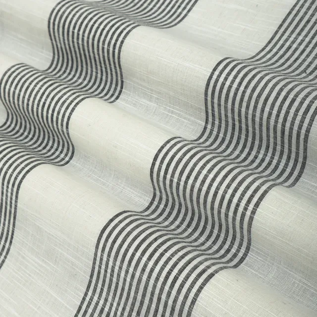 Pearl White Cotton Linen Stripe Pattern Print Fabric