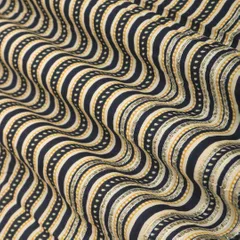 Navy Blue Cotton Stripe Print Threadwork Border Gota work Sequin Embroidery Fabric