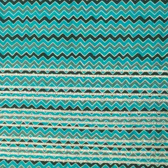 Blue Cotton Stripe Zigzak Print Threadwork Border Gota work Sequin Embroidery Fabric