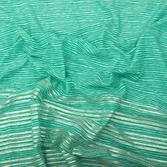 Cyan Cotton Floral Print Threadwork Border Gota work Sequin Embroidery Fabric