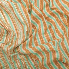 Electric Blue & Brown Cotton Stripe Print Threadwork Border Gota work Sequin Embroidery Fabric