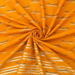Corn Yellow Cotton Print Threadwork Border Gota work Sequin Embroidery Fabric