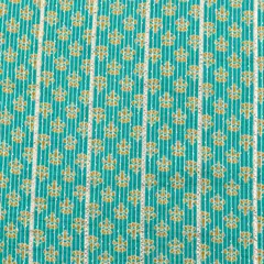 Deep sky Blue Cotton Floral Print Threadwork Sequin Embroidery Gota Work Fabric