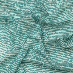 Teal Chanderi Batik Stripe Print Fabric
