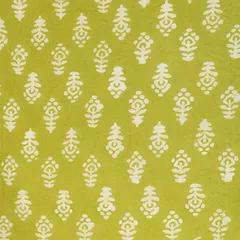 Parrot Green Chanderi Batik Floral Print Fabric