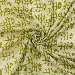 Moss Green Chanderi Batik Print Floral Fabric