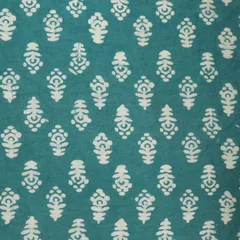 Teal Blue Chanderi Batik Floral Print Fabric