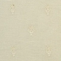 Pearl White Threadwork Embroidery Linen Cotton Fabric