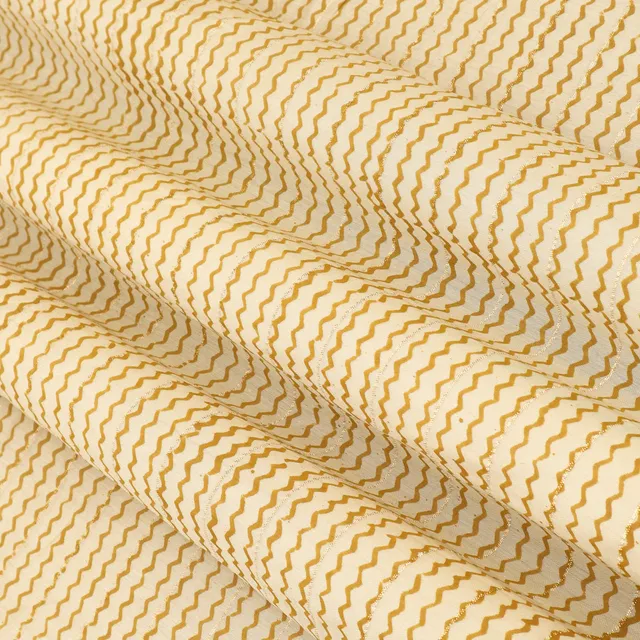 Mustard Yellow Zig ZAg Print Kalamkari Lurex Embroidery Fabric