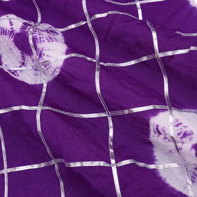Lavender Purple and White Tie-Dye Print Gota Embroidery Mulmul Silk Fabric