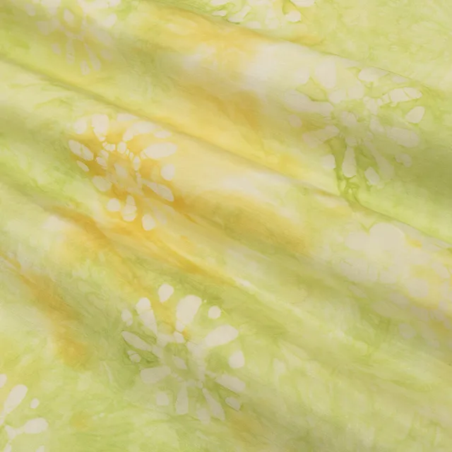 Lemon Yellow Batik Print Embroidery Mulmul Silk Fabric