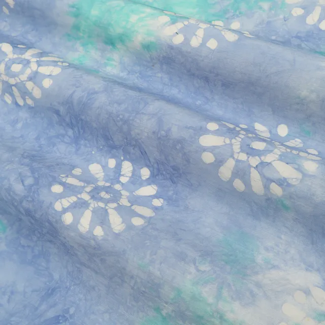 Sapphire Blue Batik Print Embroidery Mulmul Silk Fabric