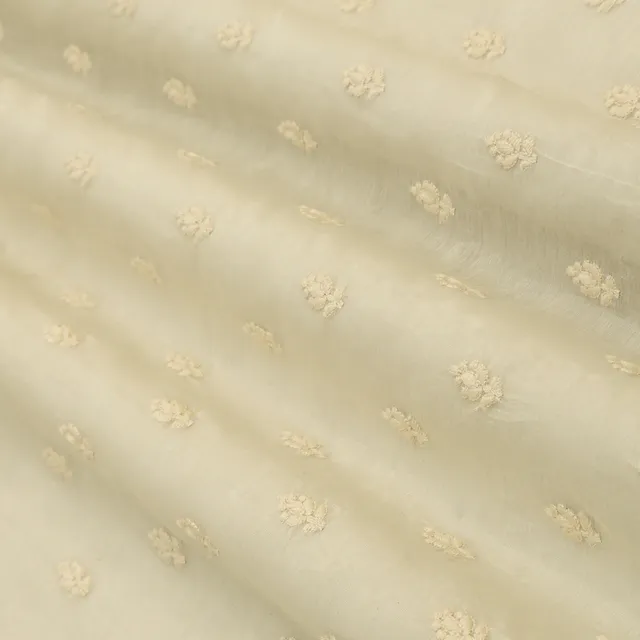 Floral White Chanderi Floral Threadwork Sequin Embroidery Fabric