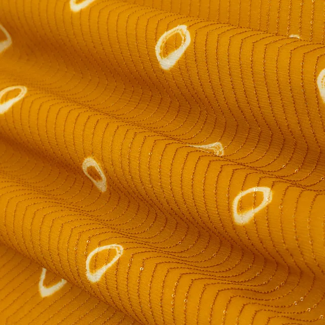 Bright Yellow Chinon Shibhori Bandhani Pattern Design Sequenece Embroidery Fabric