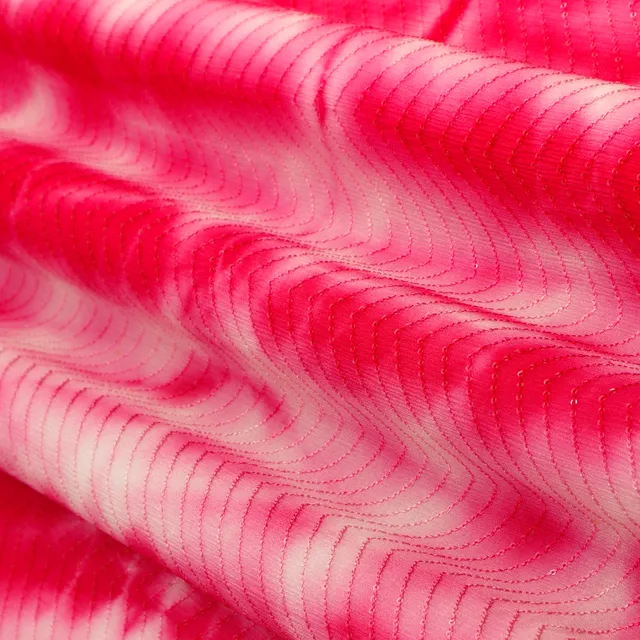 Magenta Chinon Shibhori Tie Die Pattern Print Sequenece Embroidery Fabric