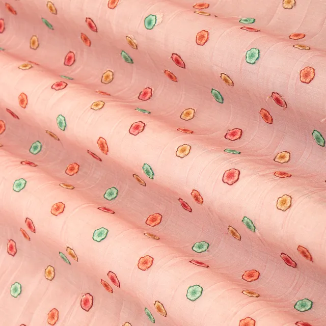 Salmon Pink Muslin Floral Print Embroidery Fabric