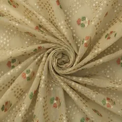 Ivory Chanderi Floral Golden Zari Hexagon Scale Brocade Fabric