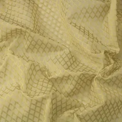 Frost White Chanderi Dim Golden Zari Scale Pattern Work Brocade Fabric