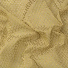 Buff White Chanderi Dim Golden Zari Scale Pattern Brocade Fabric