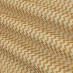 Magnolia White Chanderi Dim Golden Zari Zigzag Stripe Pattern Brocade Fabric