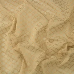 Walnut Cream Chanderi Golden Zari Hexa Pattern Work Brocade Fabric