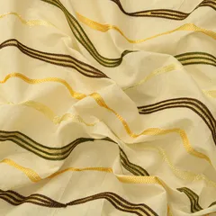 Off-White with Yellow and Gold Embroidery Cotton Fabric