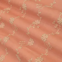 Baby Pink Floral Vine Embroidery Linen Fabric