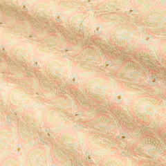 Blush Pink with Pastel Multicoloured Position Print Embroidery Dupion Silk Fabric