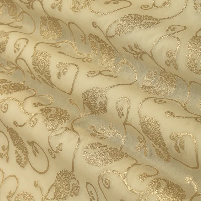Off White and Gold Chanderi Jacquard Fabric